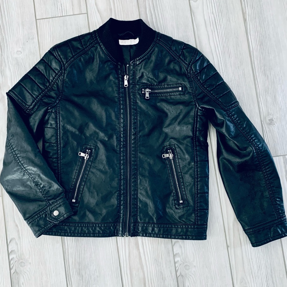 H&M Boys Black Vegan Leather Moto jacket Sz 8-9yr